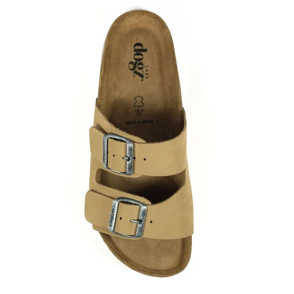 Ladies Lazy Dogz Slip On Mules Beige Adjustable Straps Footbed Roco