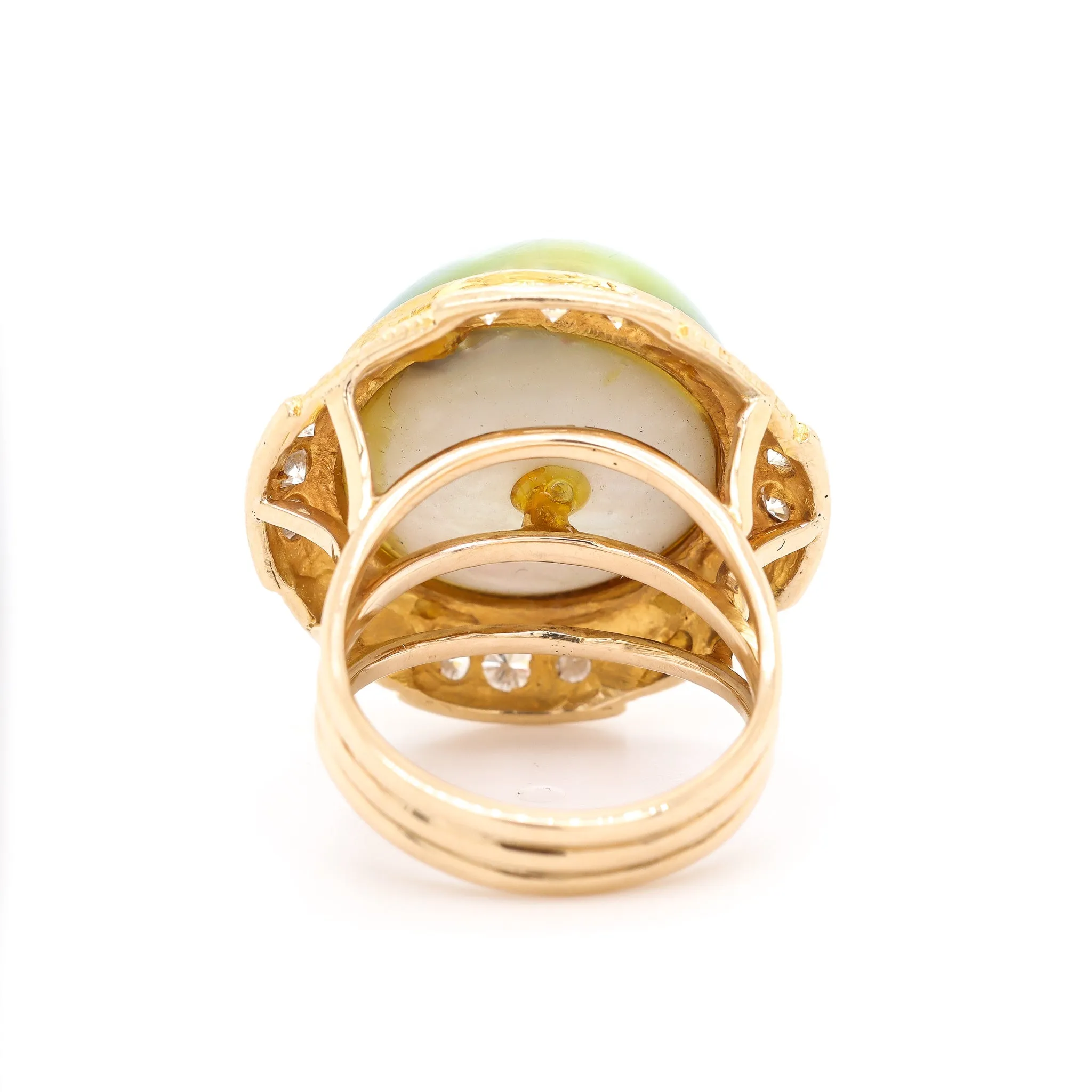 Ladies Vintage Cocktail Pearl And Diamonds 18K Yellow Gold Ring