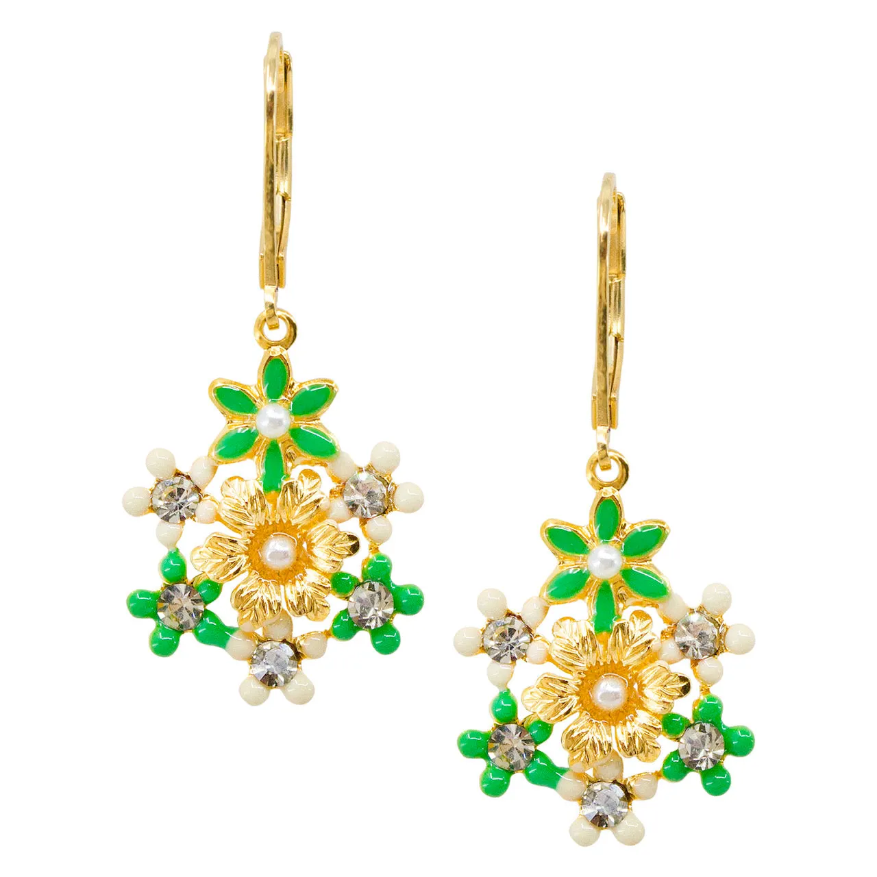 Lush Green Flower Wreath Drop Earrings by Eric et Lydie