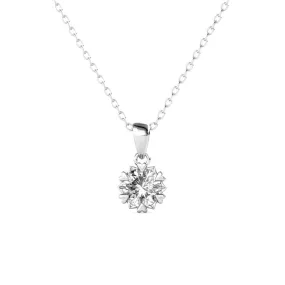 Maggie Pure 18k White Gold Flower Pendant Necklace with Solitaire Round Cut Swarovski Crystal