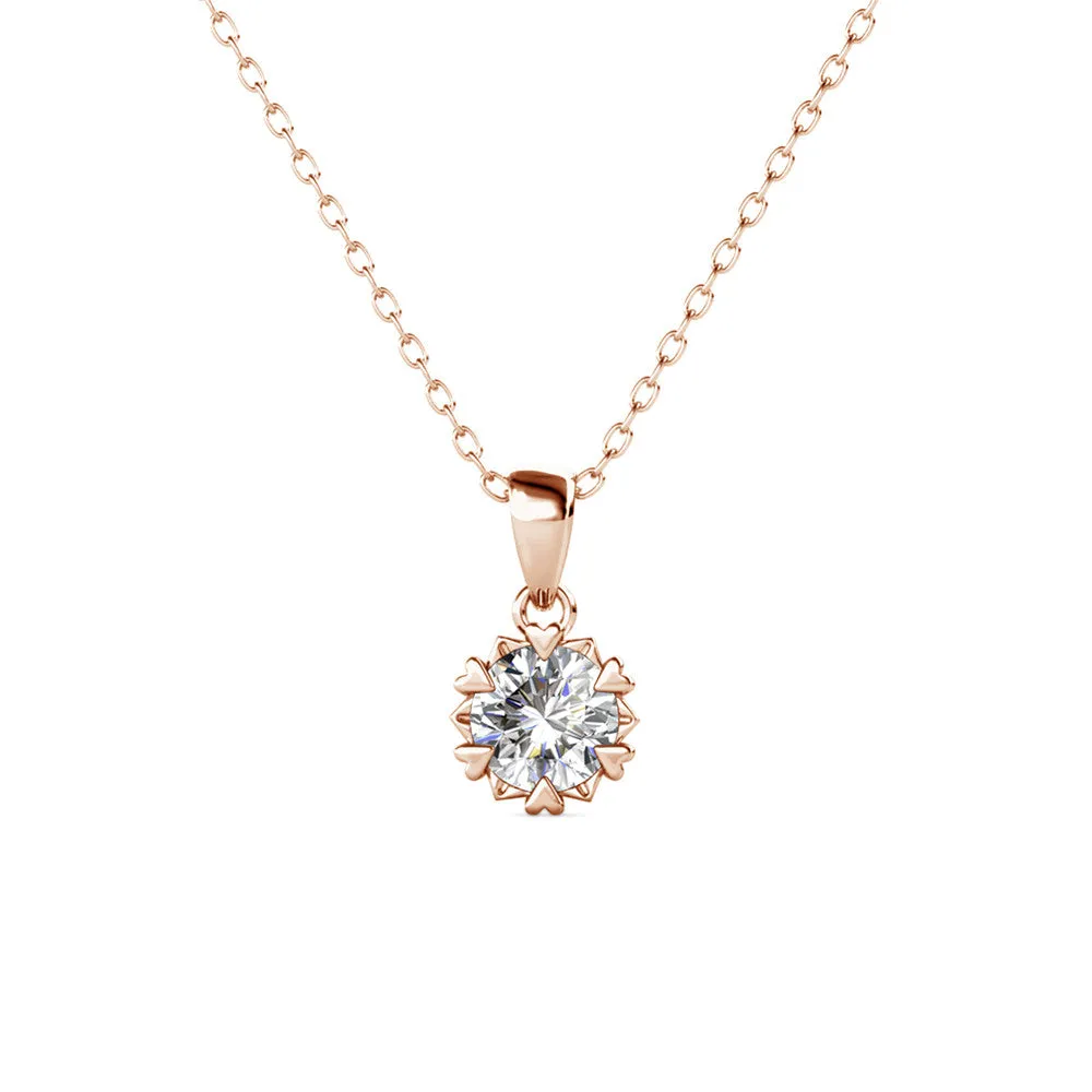 Maggie Pure 18k White Gold Flower Pendant Necklace with Solitaire Round Cut Swarovski Crystal