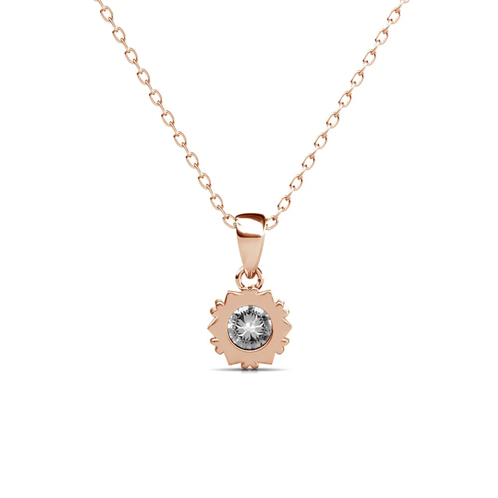 Maggie Pure 18k White Gold Flower Pendant Necklace with Solitaire Round Cut Swarovski Crystal