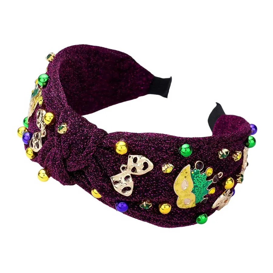 Mardi Gras Mask Crown Sparkle Knot Headband