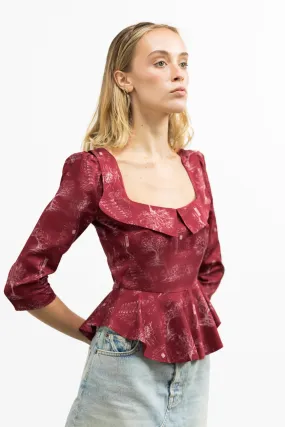 Mari Top / Ruby Red   Alabaster Cotton Toile