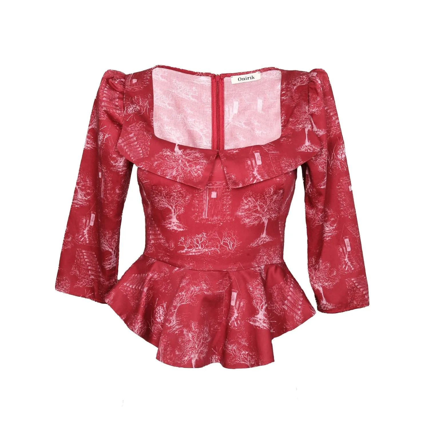 Mari Top / Ruby Red   Alabaster Cotton Toile