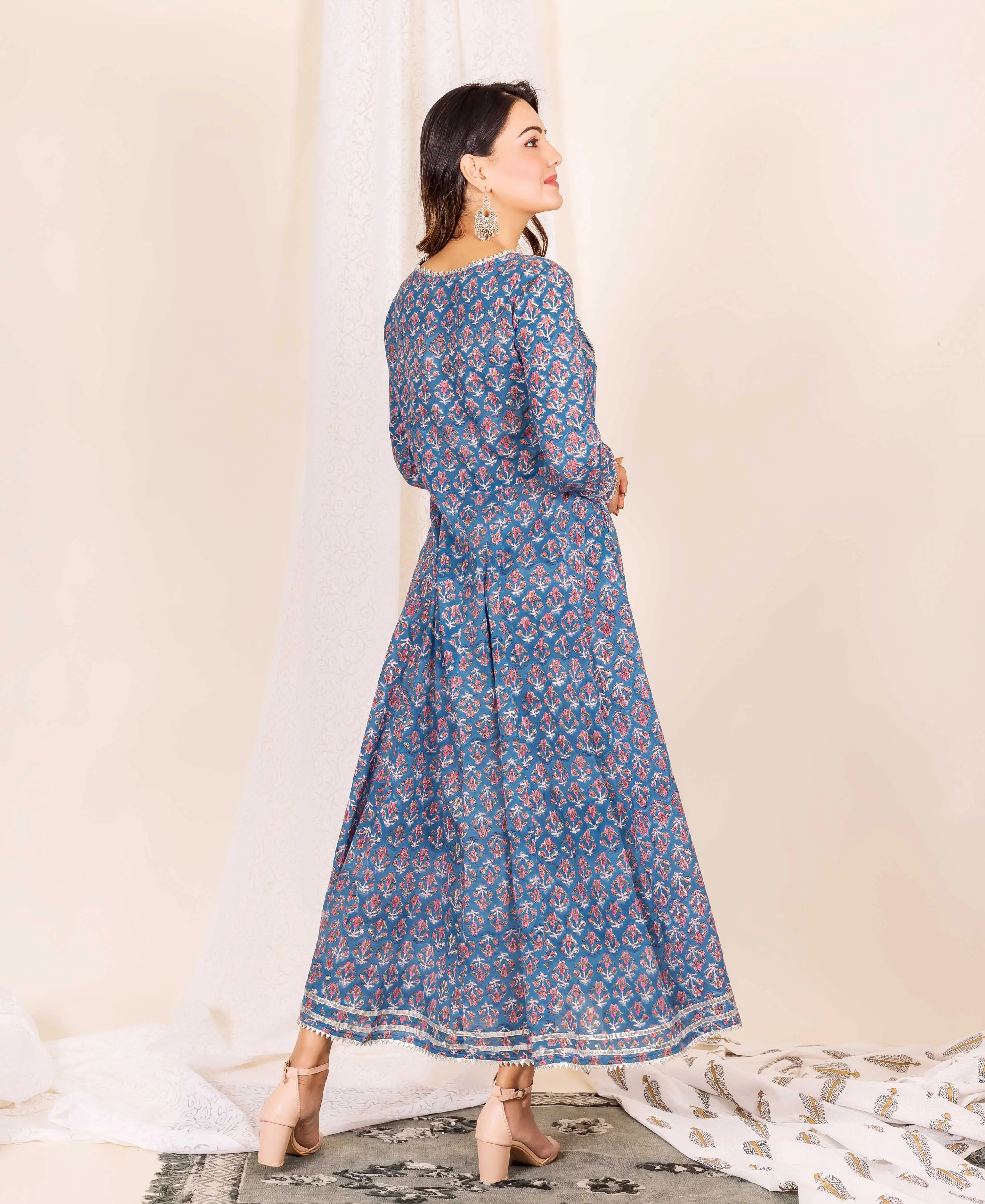 Marlin Blue Hand Block Printed Cotton Dress