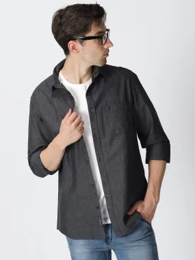 MEN'S BLACK SOLID SLIM FIT SHIRT