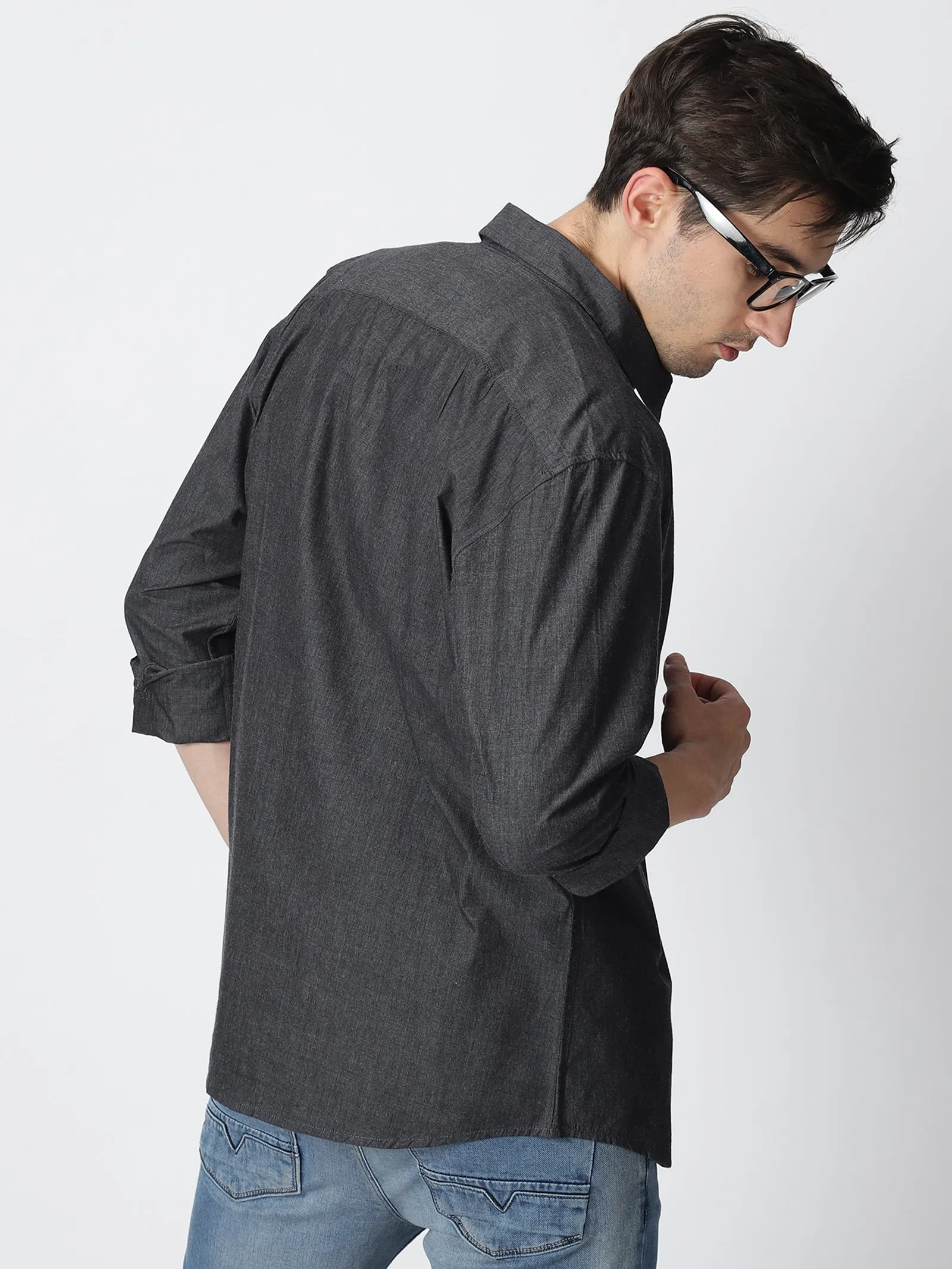 MEN'S BLACK SOLID SLIM FIT SHIRT