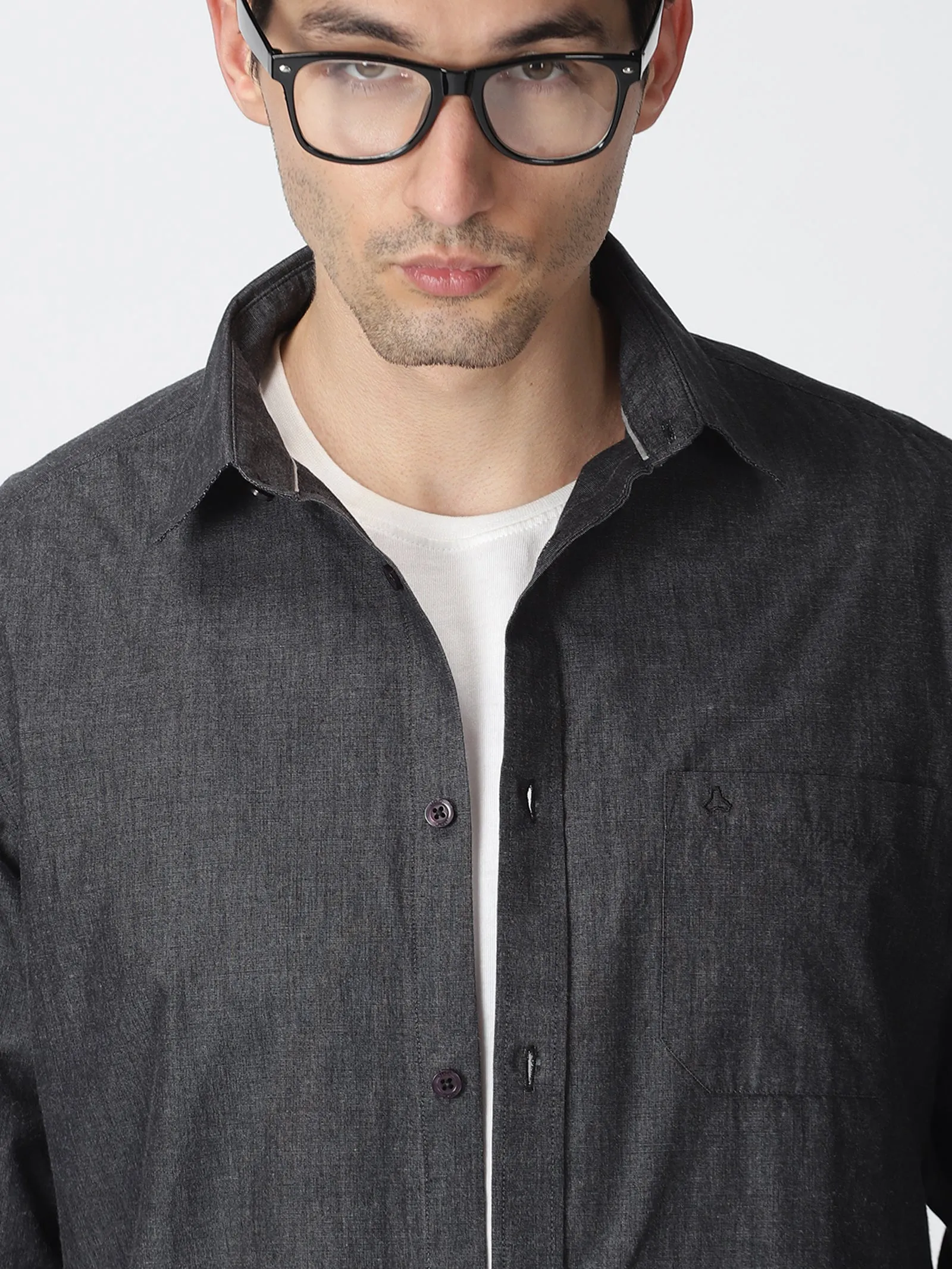 MEN'S BLACK SOLID SLIM FIT SHIRT