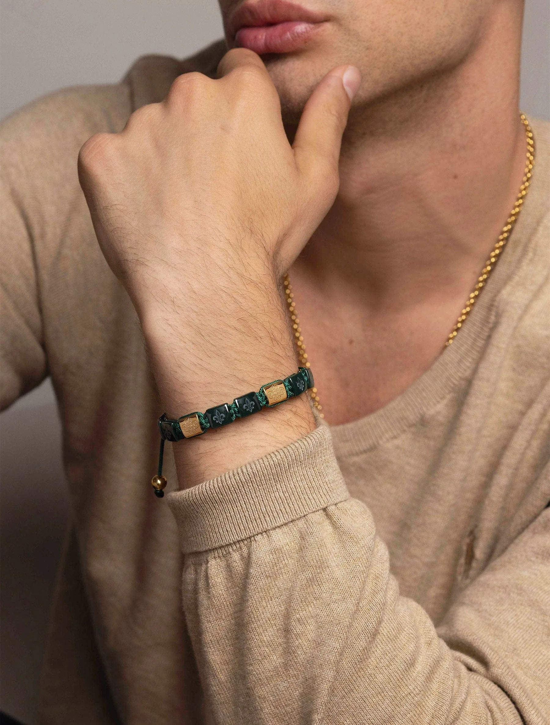 Men's Ceramic Flatbead Bracelet in Green and Gold