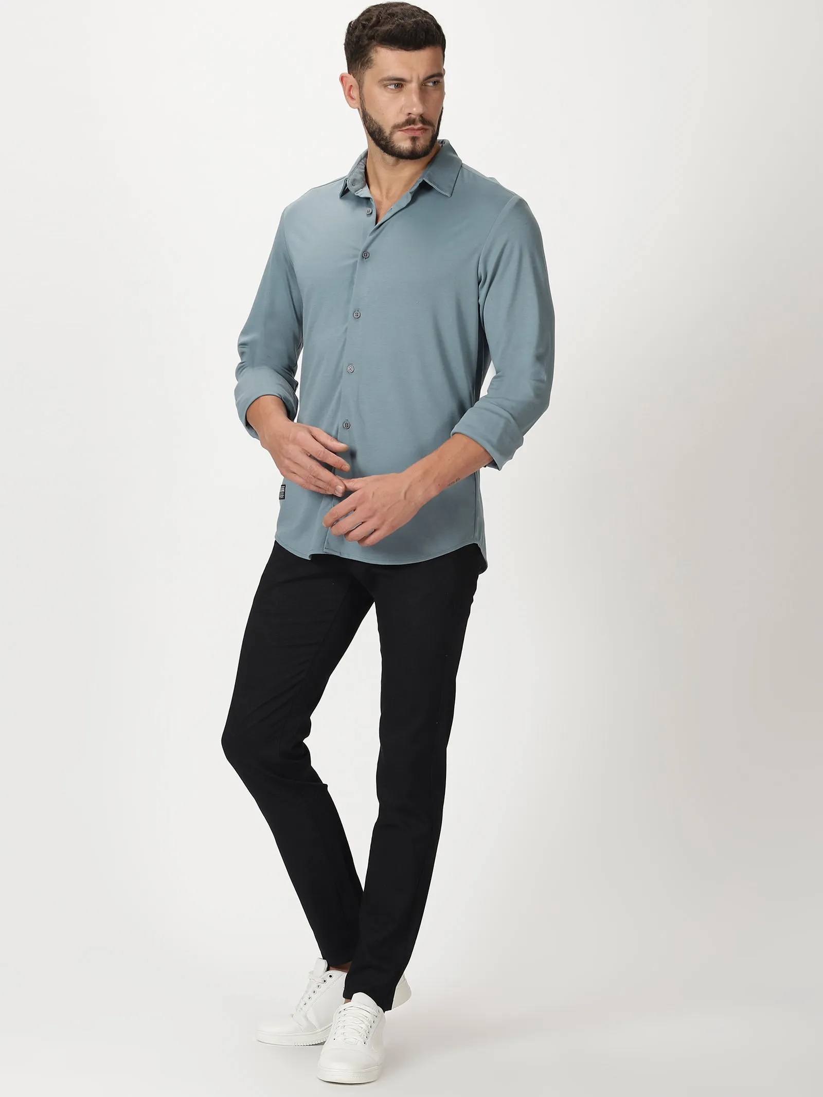 MEN'S DK BLUE SOLID SLIM FIT SHIRT