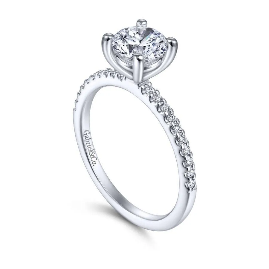 Mounting Only, 14K White Gold Round Diamond Engagement Ring