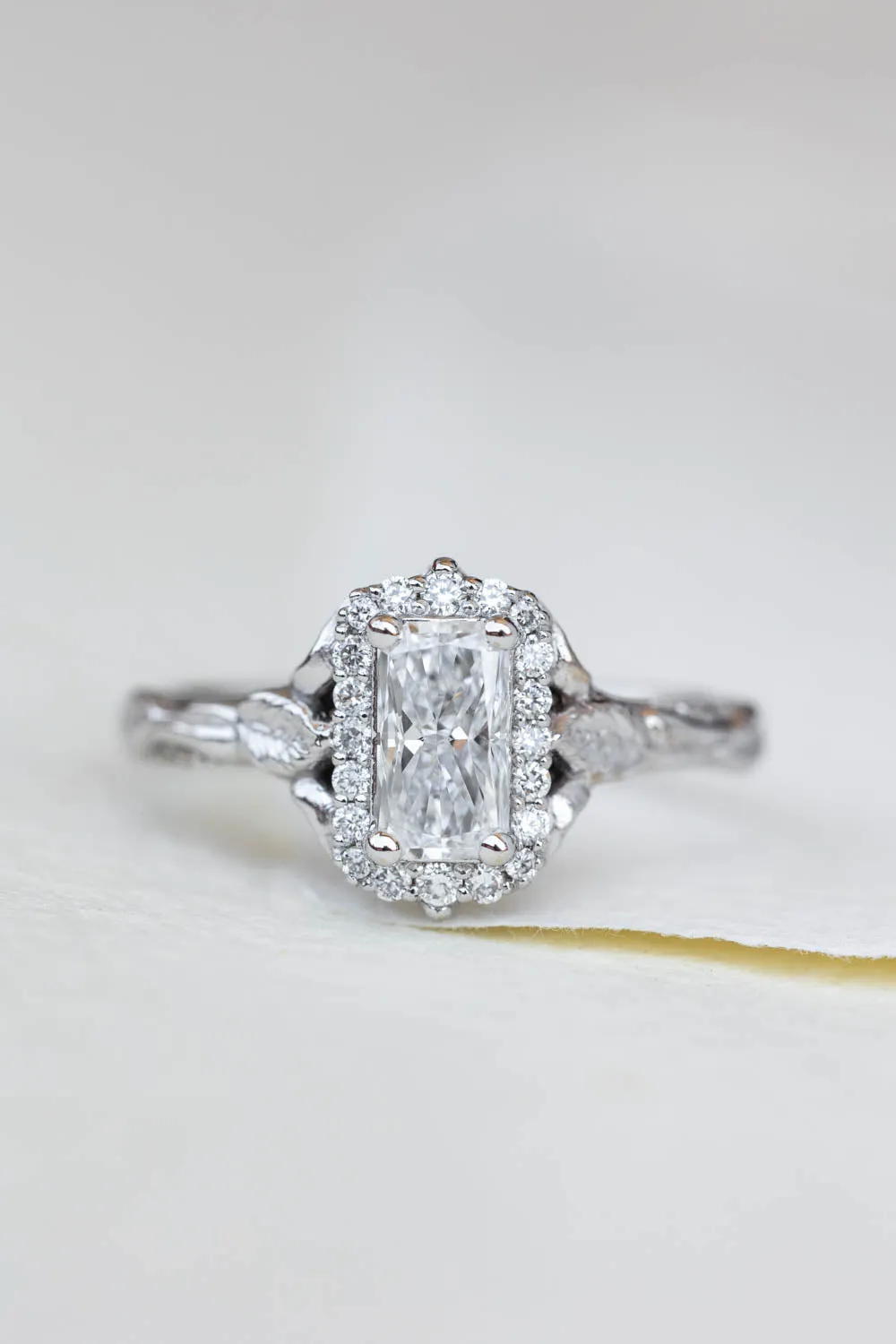 Nature inspired engagement ring with lab grown diamonds, gorgeous bridal ring with diamond halo / Florentina