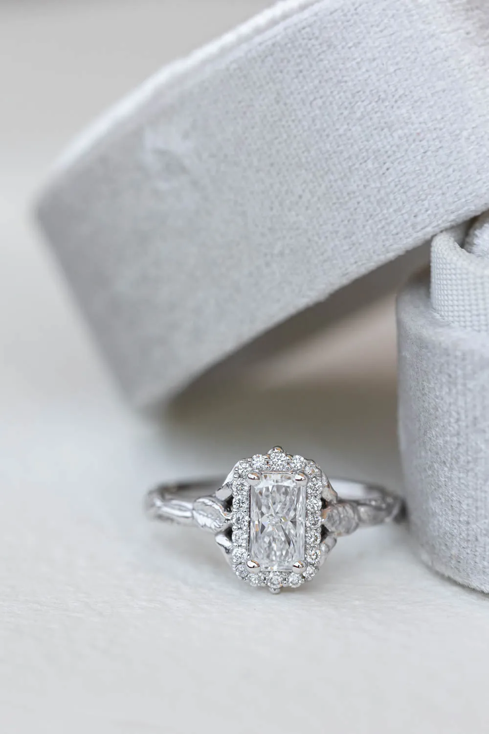 Nature inspired engagement ring with lab grown diamonds, gorgeous bridal ring with diamond halo / Florentina