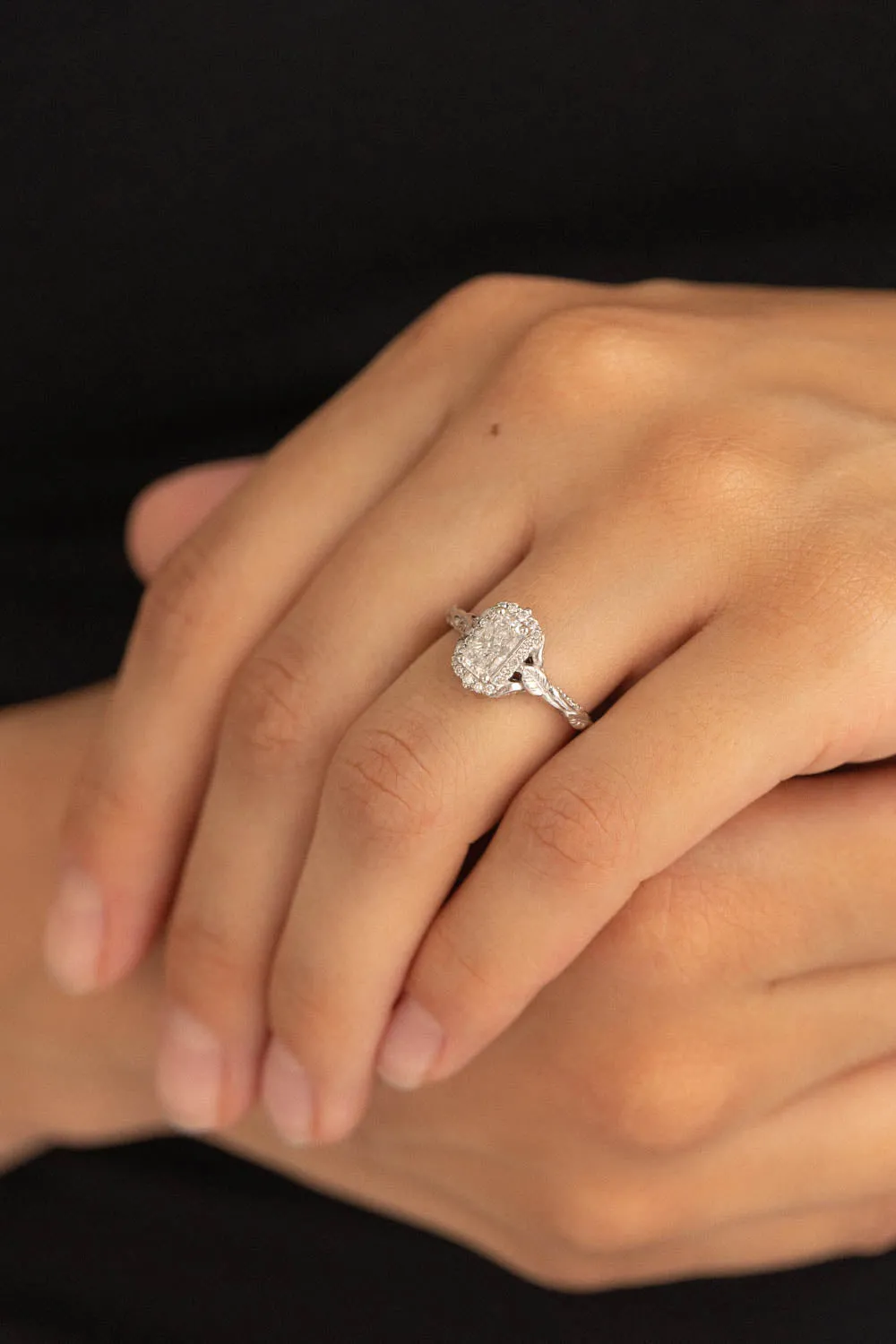 Nature inspired engagement ring with lab grown diamonds, gorgeous bridal ring with diamond halo / Florentina