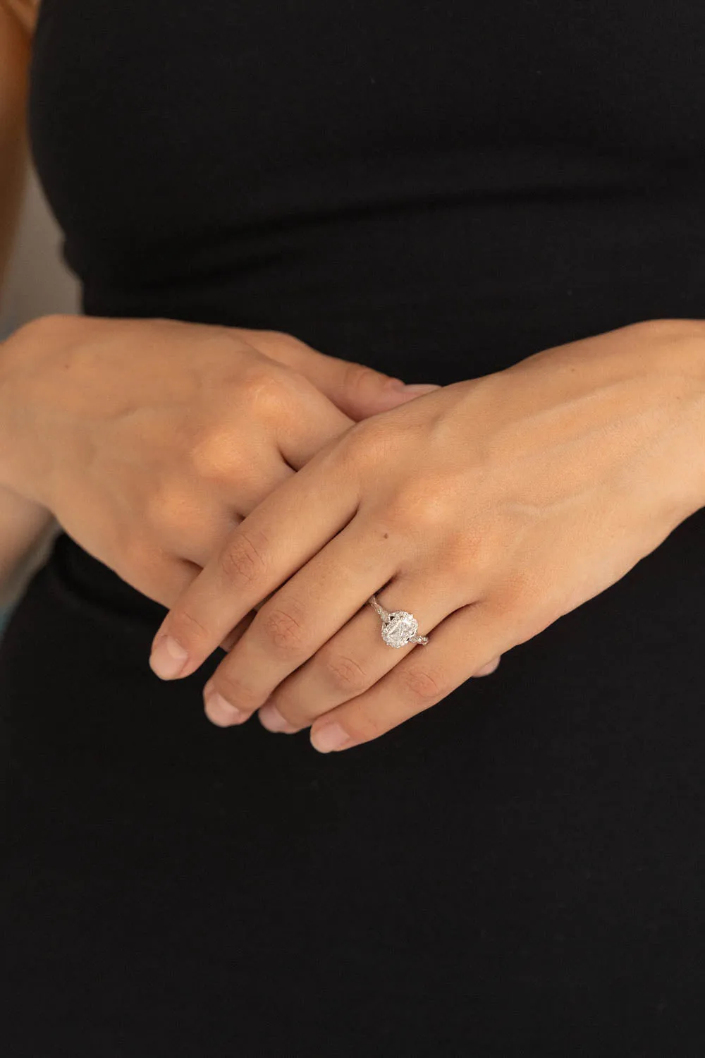 Nature inspired engagement ring with lab grown diamonds, gorgeous bridal ring with diamond halo / Florentina