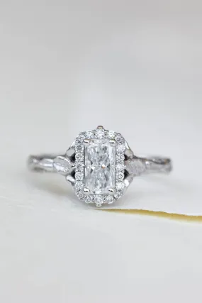 Nature inspired engagement ring with lab grown diamonds, gorgeous bridal ring with diamond halo / Florentina