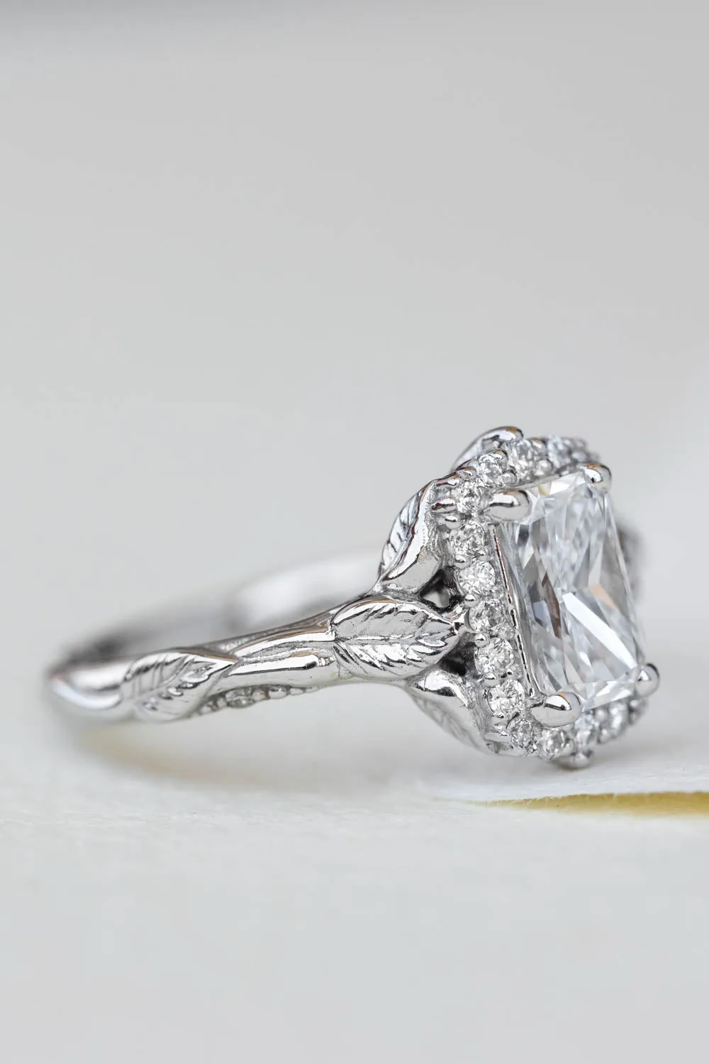 Nature inspired engagement ring with lab grown diamonds, gorgeous bridal ring with diamond halo / Florentina