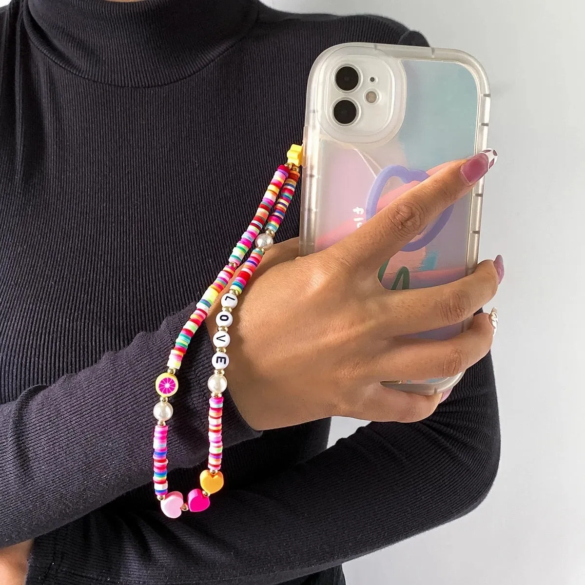 Oh So Charming Trendy Handmade Pearl Deluxe Handy Strap Phone Case Hanging Cord