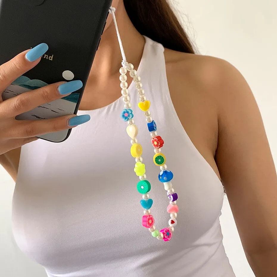 Oh So Charming Trendy Handmade Pearl Deluxe Handy Strap Phone Case Hanging Cord