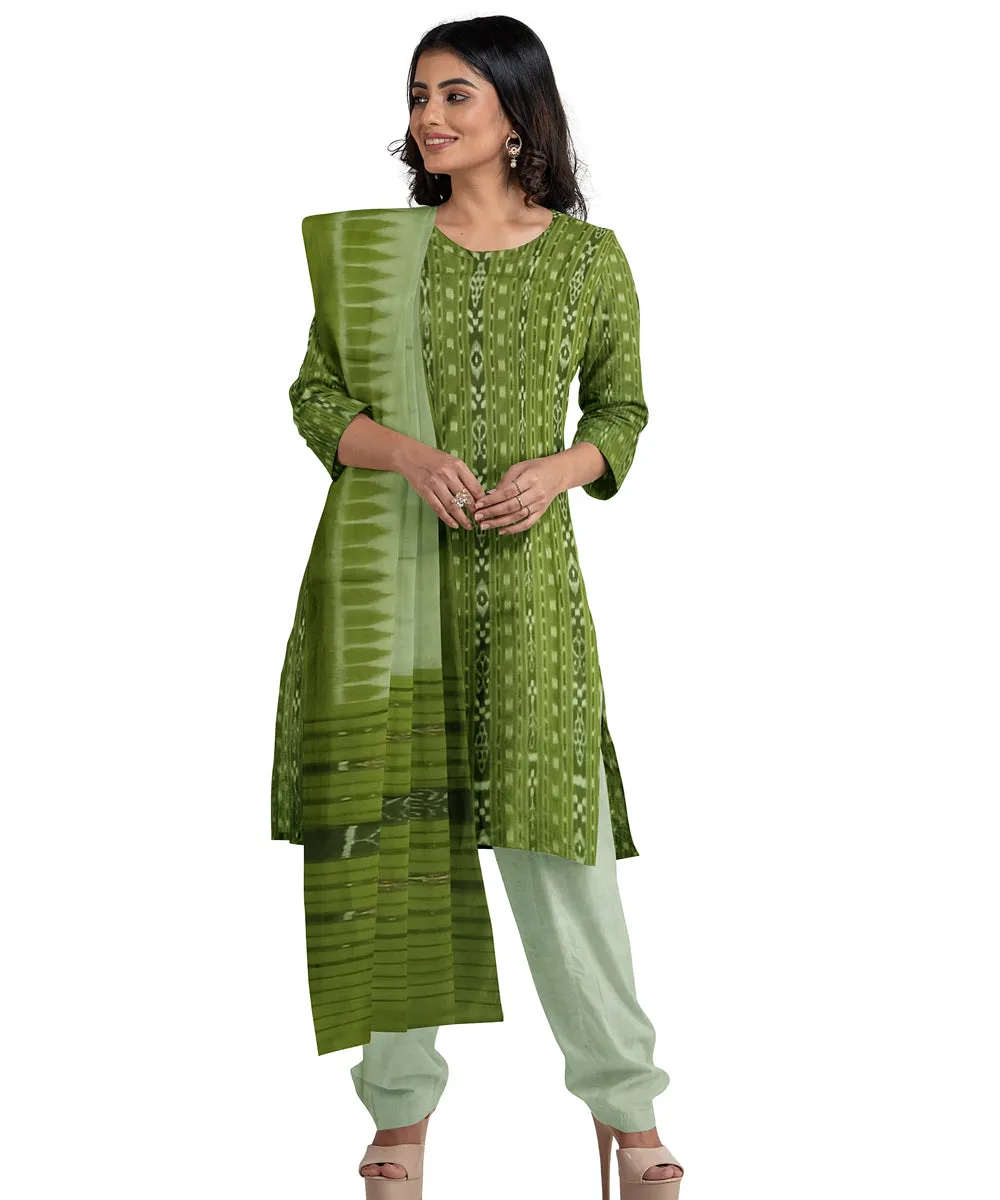 Olive green handwoven cotton nuapatna dress material