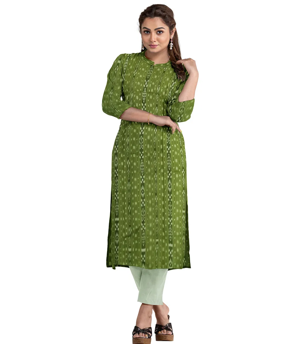 Olive green handwoven cotton nuapatna dress material