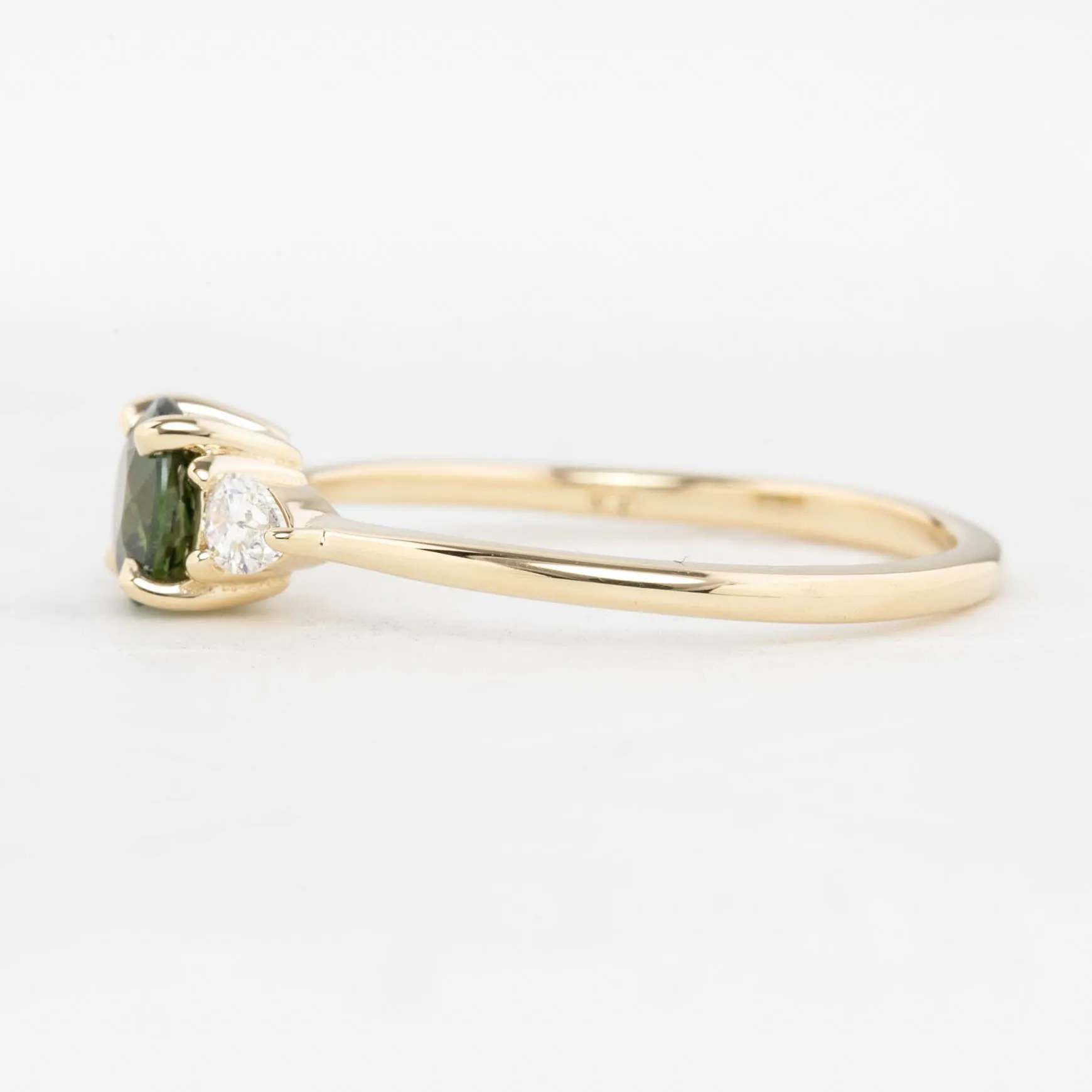 Olivia Ring 0.76ct Green Queensland Sapphire Ring, 14k Yellow Gold (One of a kind)