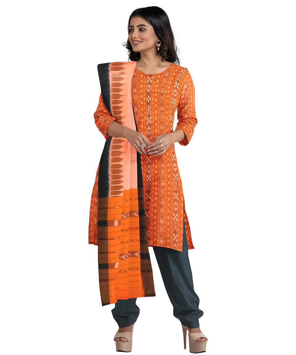 Orange black handwoven cotton nuapatna dress material