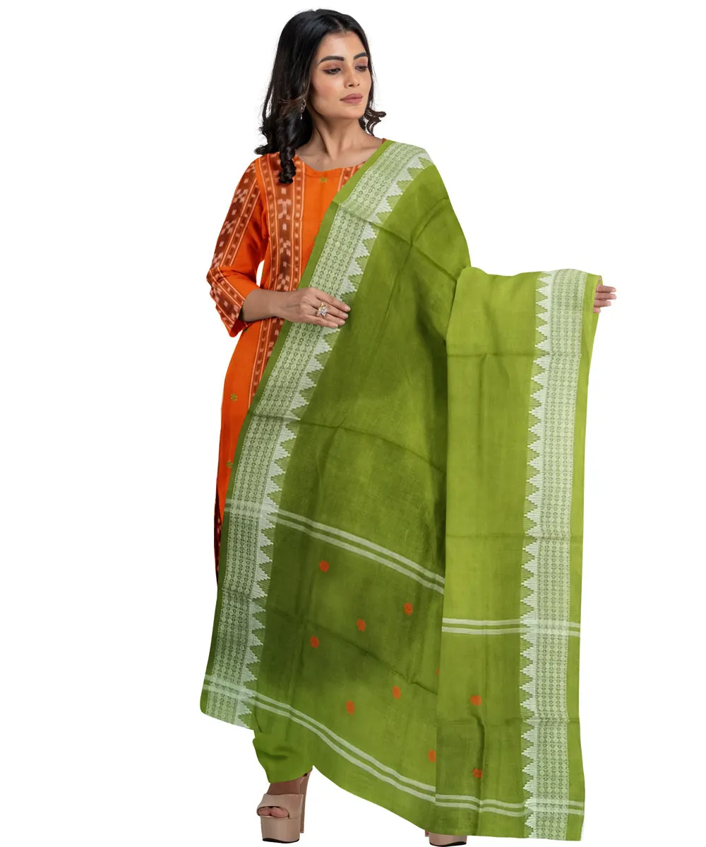 Orange olive green hand woven cotton nuapatna dress material