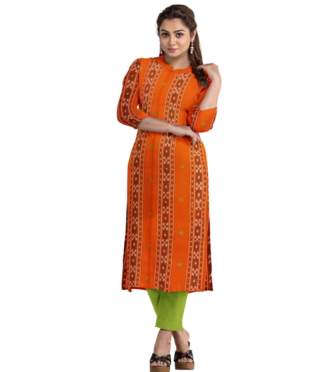 Orange olive green hand woven cotton nuapatna dress material