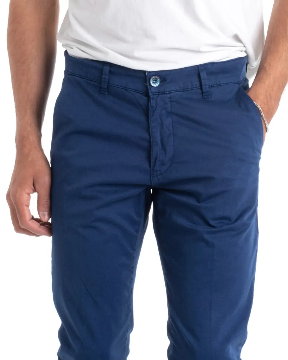 Pantaloni Uomo Tasca America Lungo Tinta Unita Blu Royal Classico Basic GIOSAL-P5302A