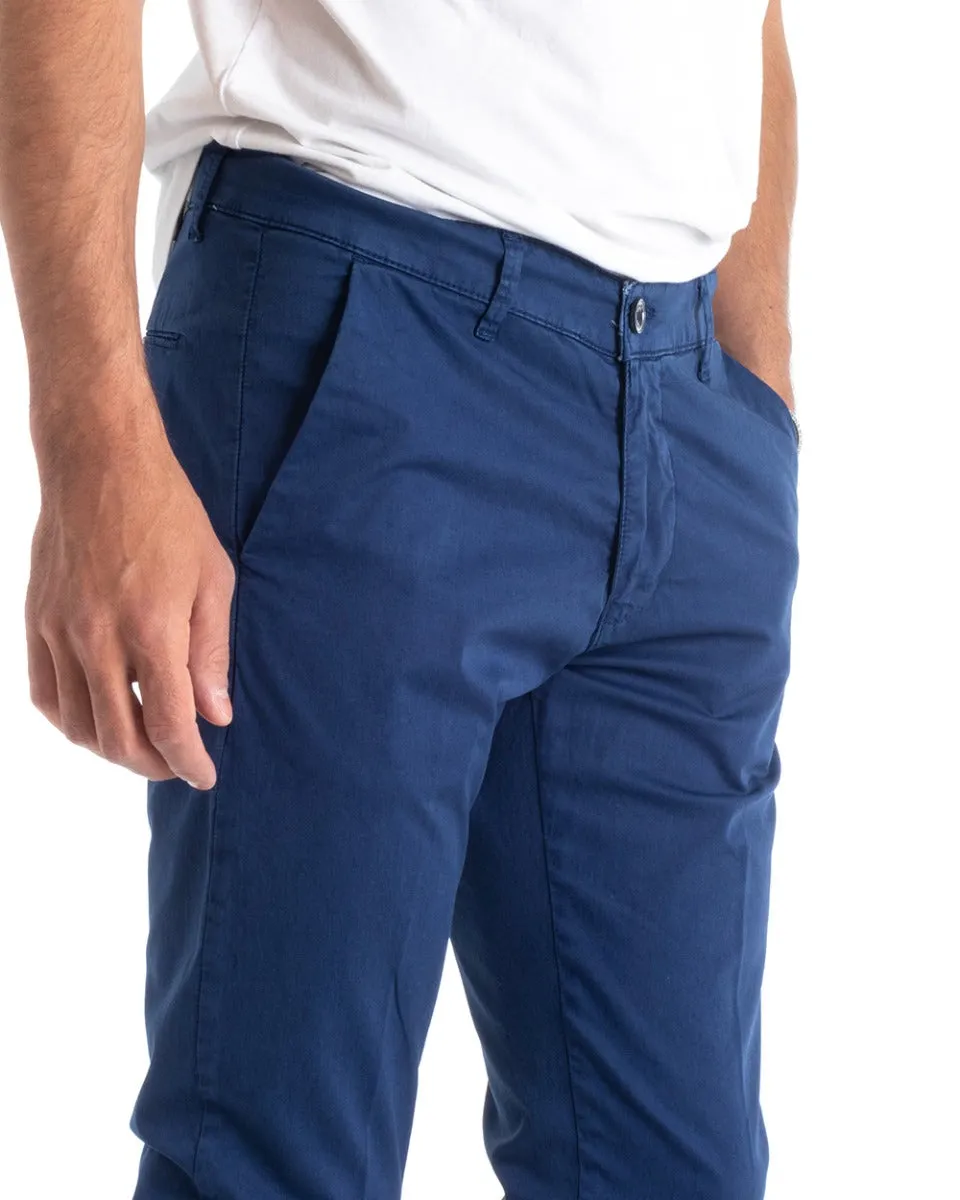 Pantaloni Uomo Tasca America Lungo Tinta Unita Blu Royal Classico Basic GIOSAL-P5302A