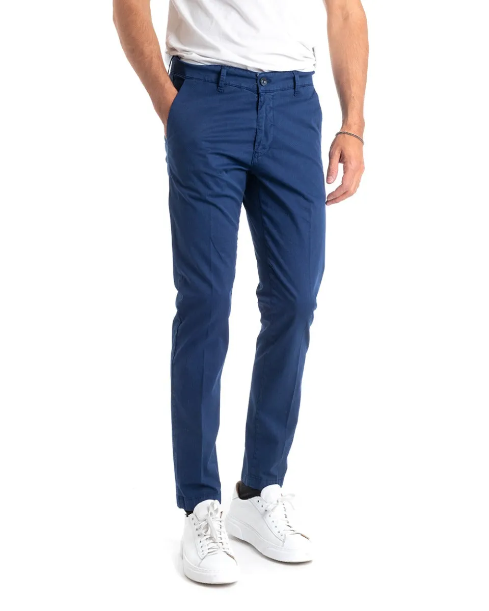 Pantaloni Uomo Tasca America Lungo Tinta Unita Blu Royal Classico Basic GIOSAL-P5302A