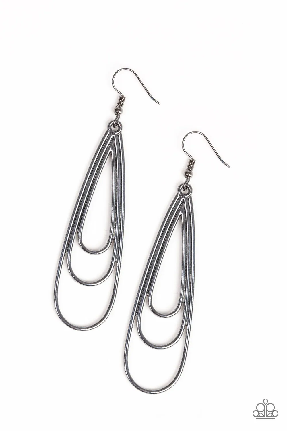 Paparazzi Triple Ripple Black Earrings