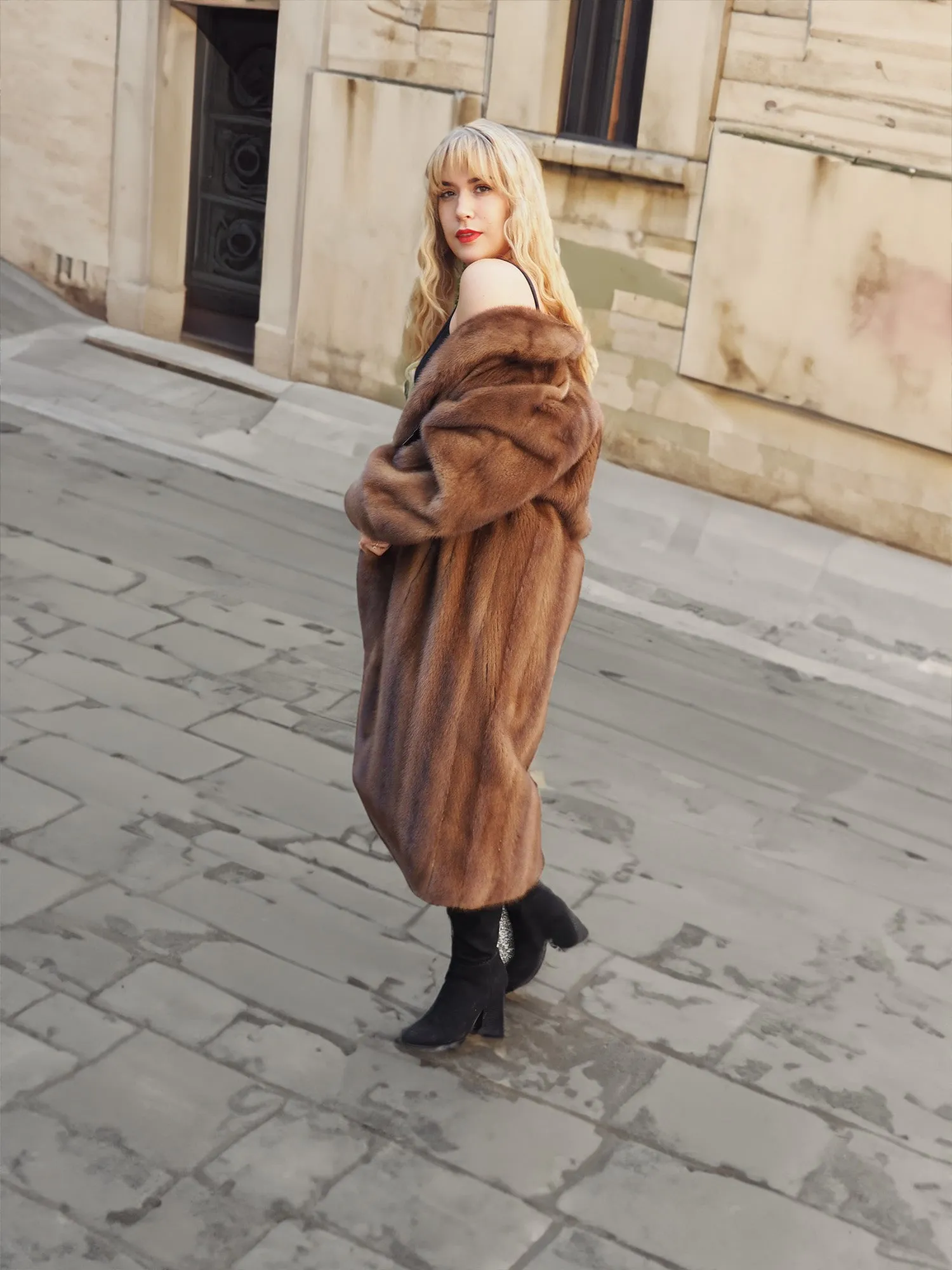 Pastel Autumn Haze Brown Mink Fur Coat Coats L