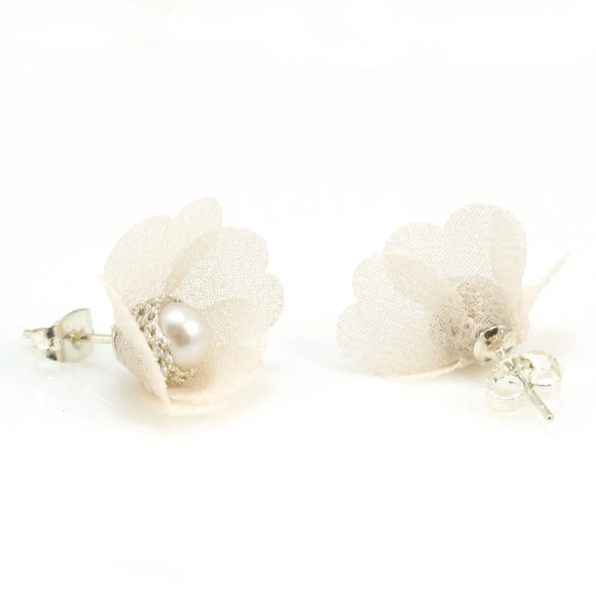 Pearl Studs with Silk Petals by Atelier Godolé