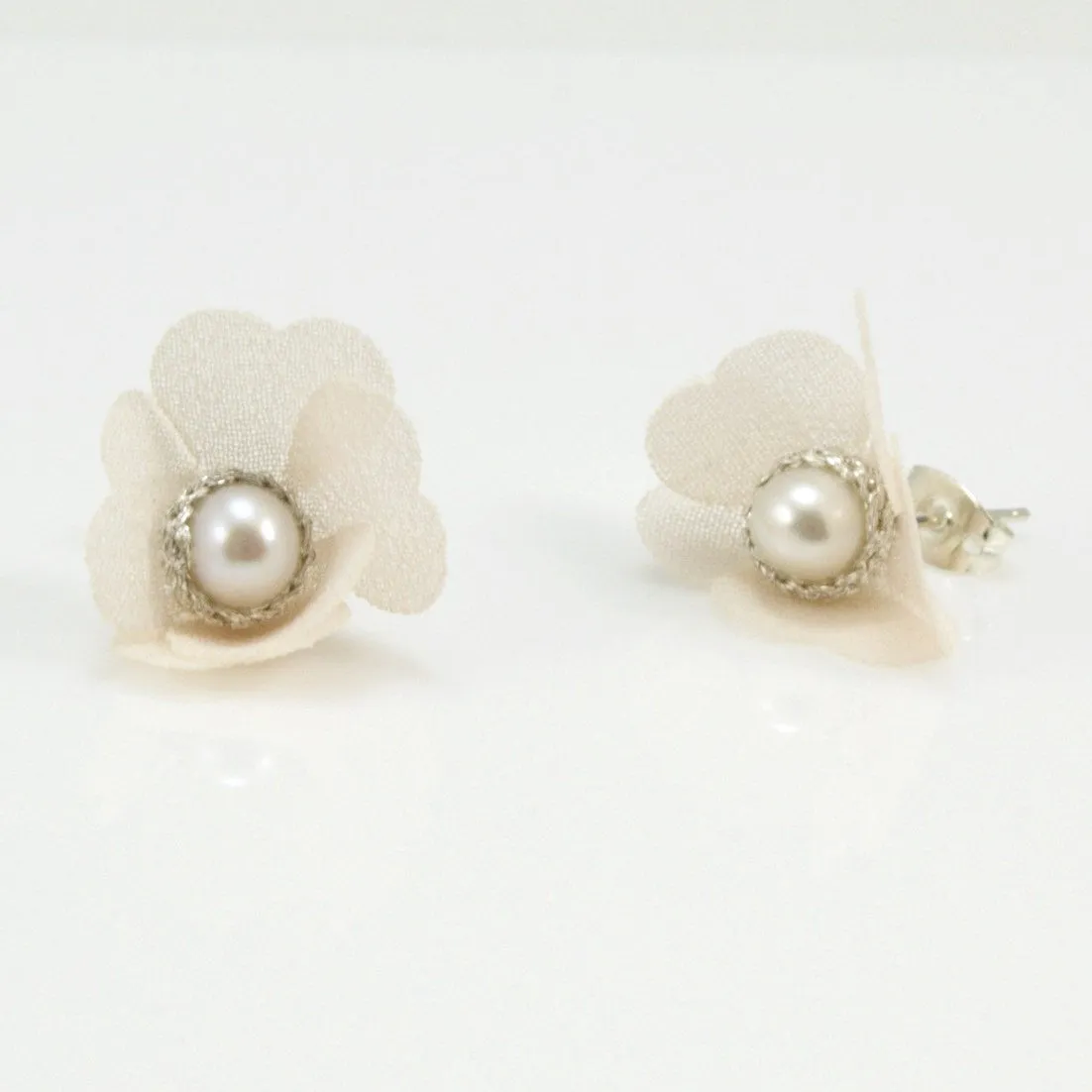 Pearl Studs with Silk Petals by Atelier Godolé