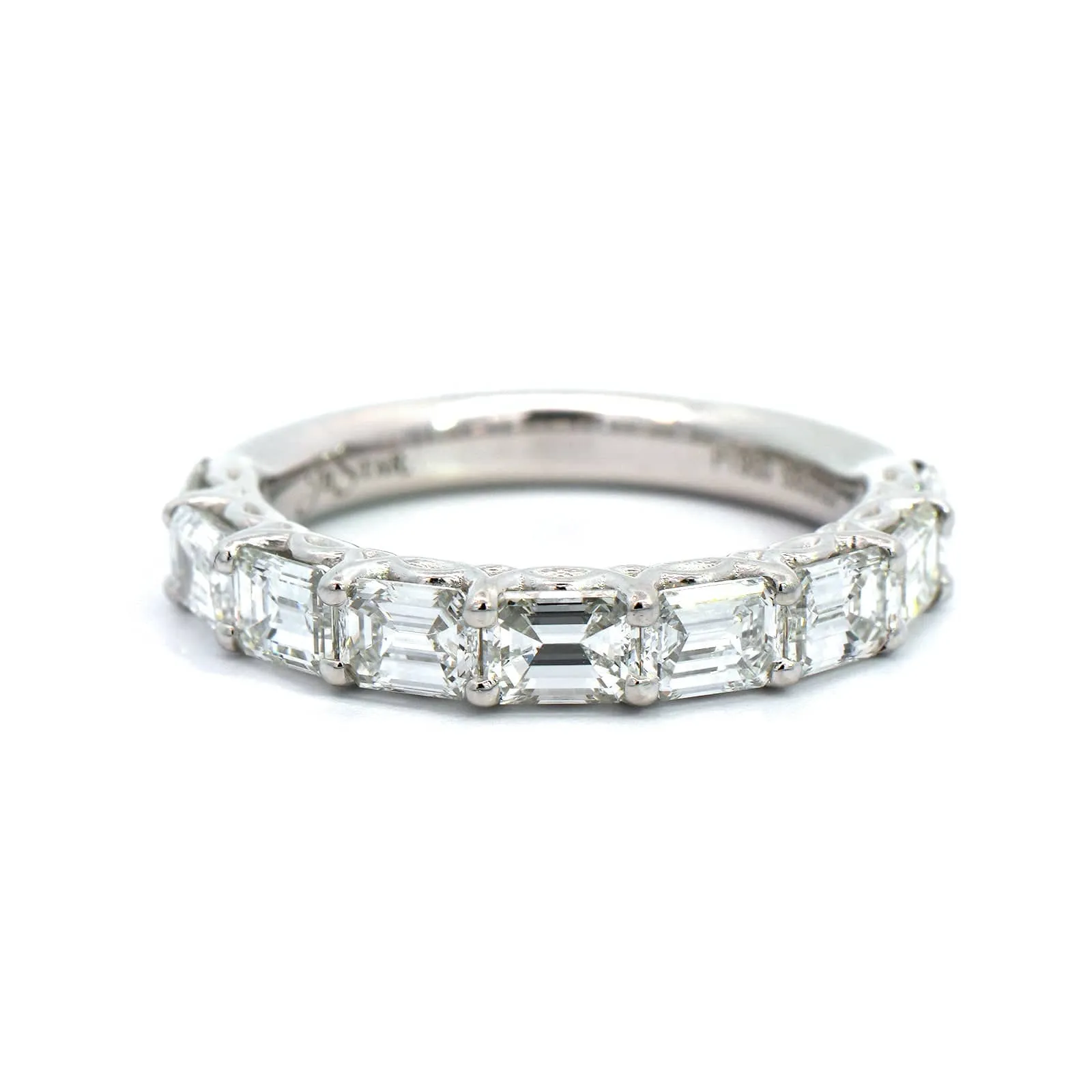 Platinum Shared Prong Emerald Cut Diamond Band