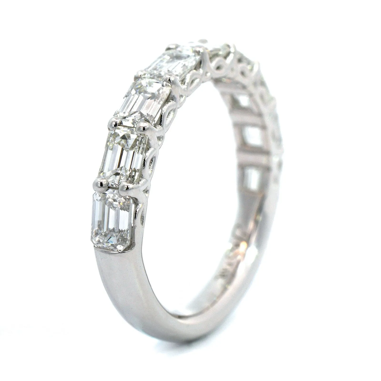 Platinum Shared Prong Emerald Cut Diamond Band