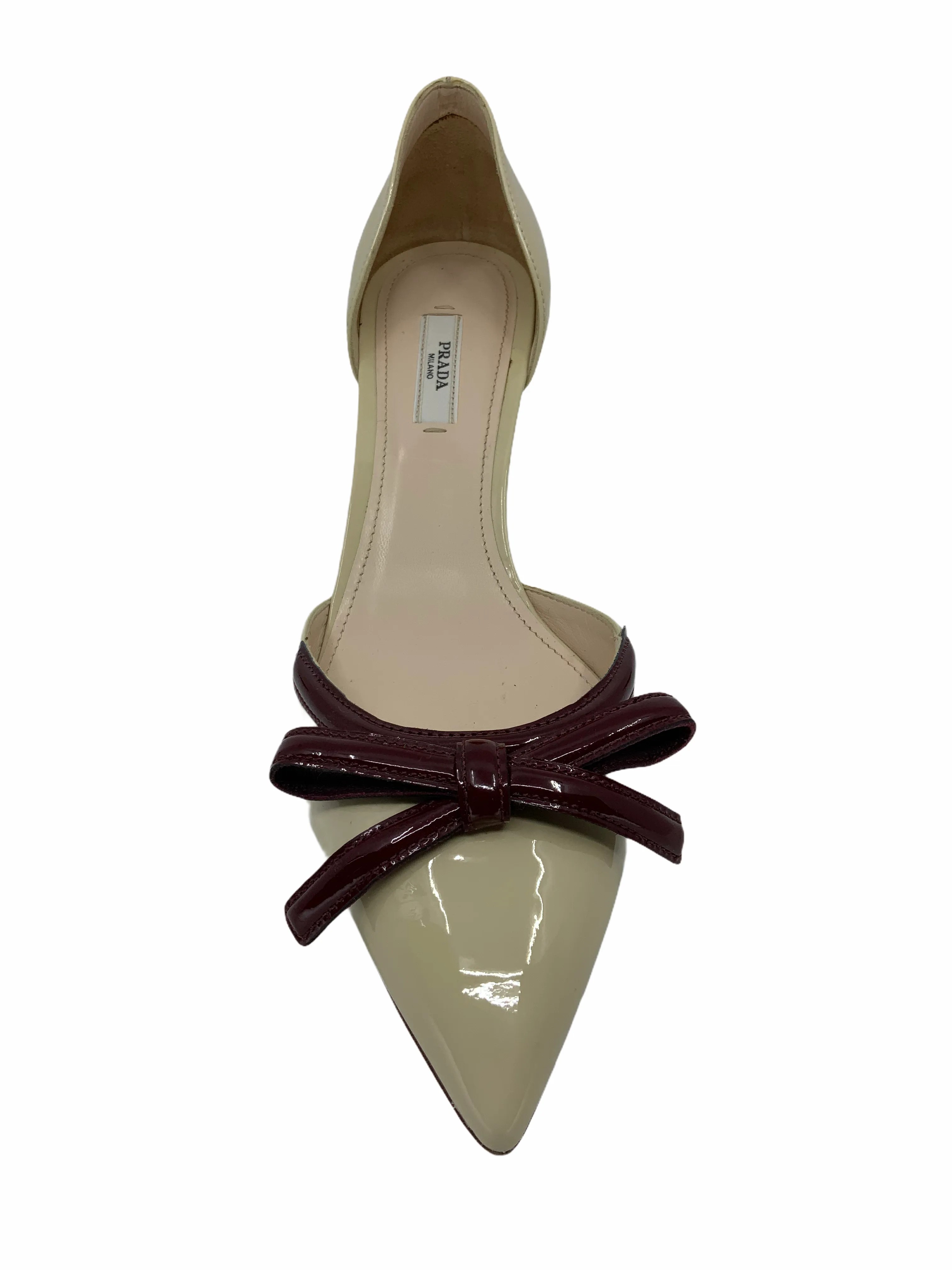 Prada Patent Leather d'Orsay Point Toe Bow Pumps Size 10 NEW