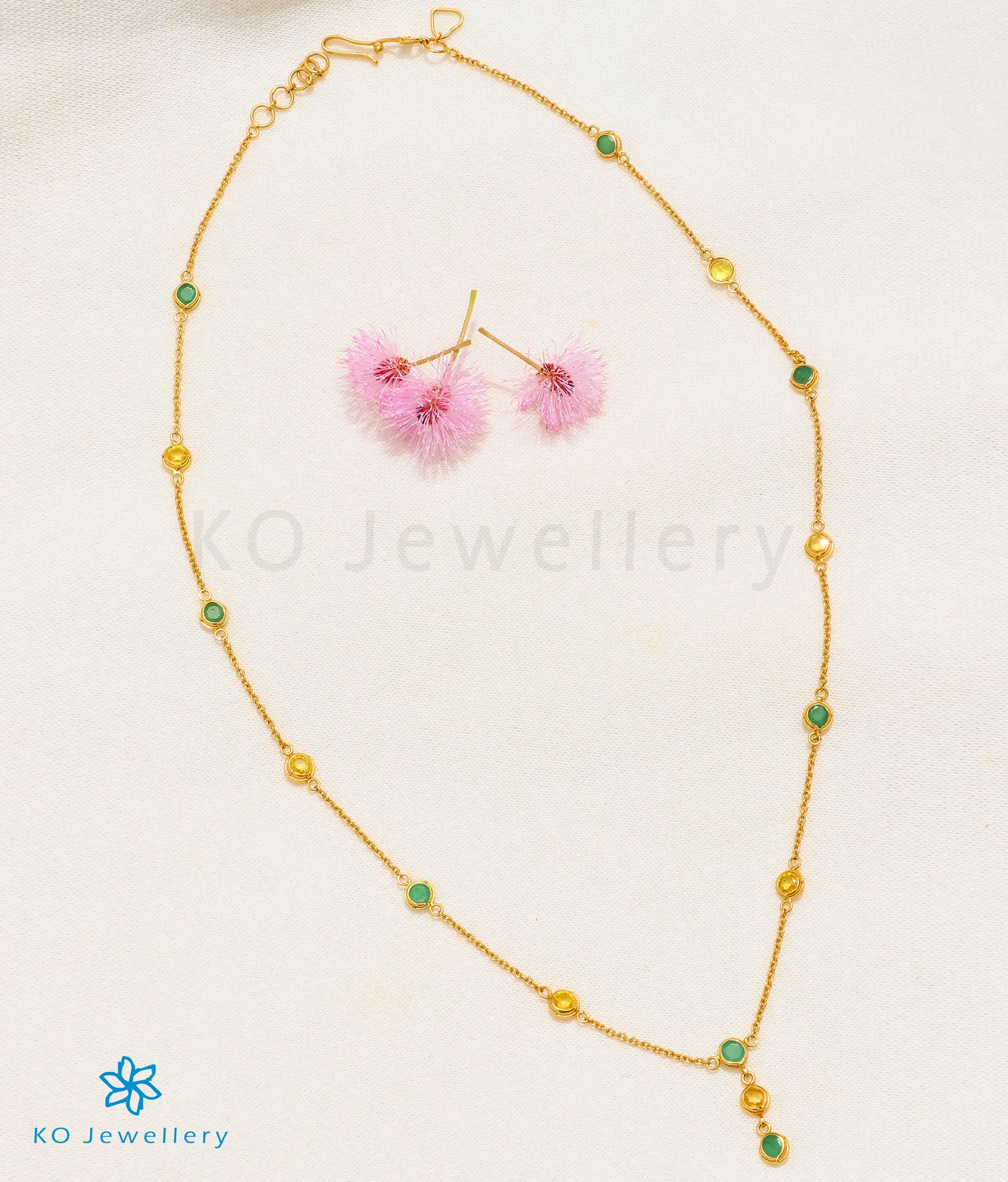 Precious Emerald & Peridot Necklace & Earrings in 22 KT Gold