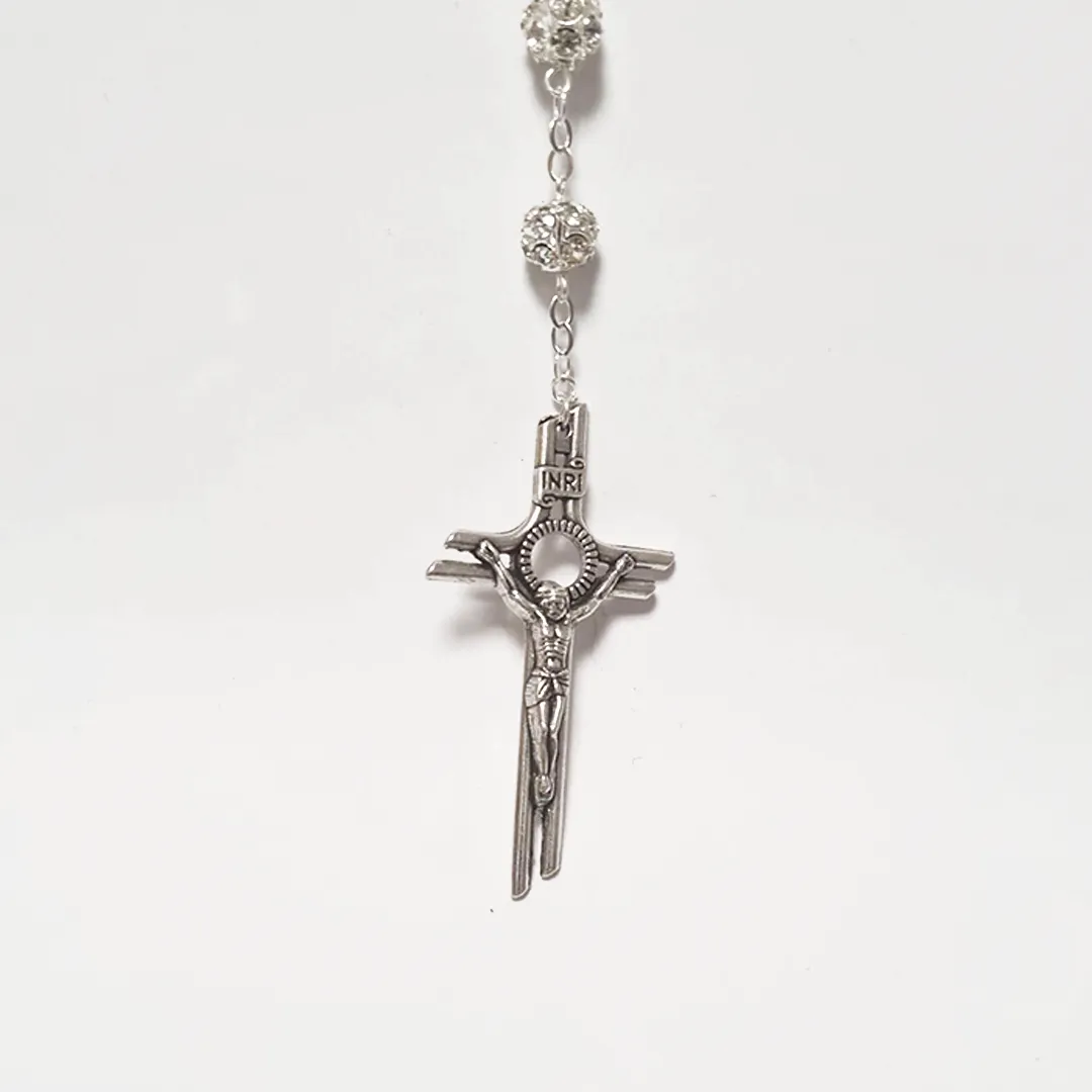 Premium Silver with Translucent Crystals Rosary of Fatima