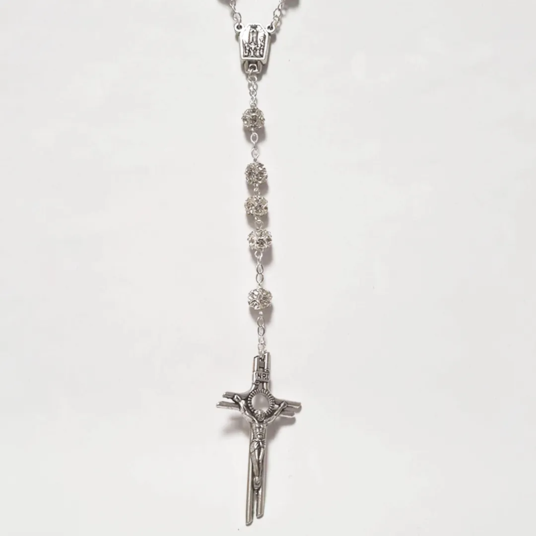 Premium Silver with Translucent Crystals Rosary of Fatima