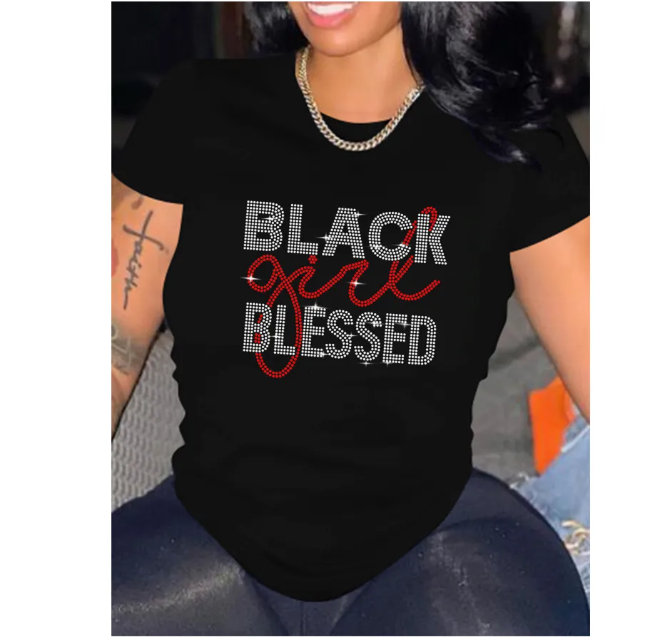 Rhinestone Black Girl Blessed Tee