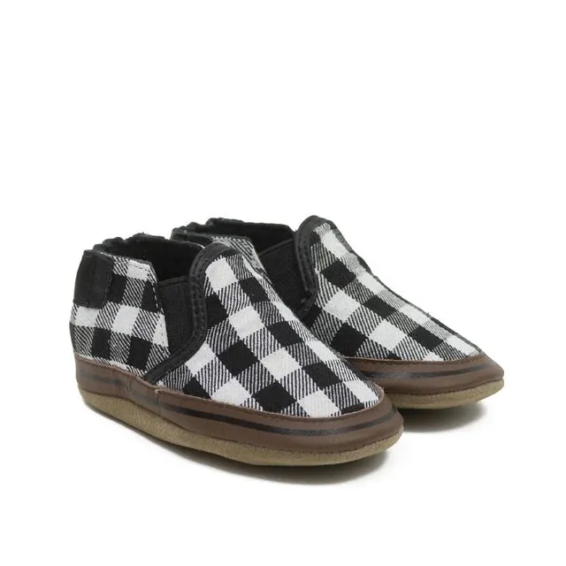 Robeez Plaid Black Flannel Liam Soft Sole Shoes