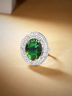 Rubans Rhodium Plated Premium White & Emerald Zircons Adjustable Ring.