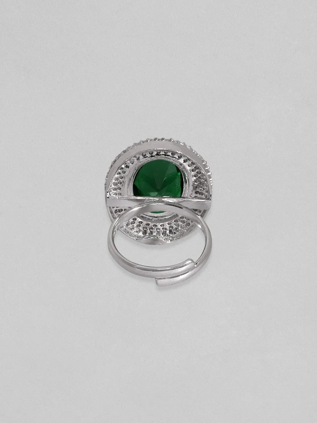 Rubans Rhodium Plated Premium White & Emerald Zircons Adjustable Ring.