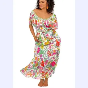 Ruffled Collar Floral Long Dress