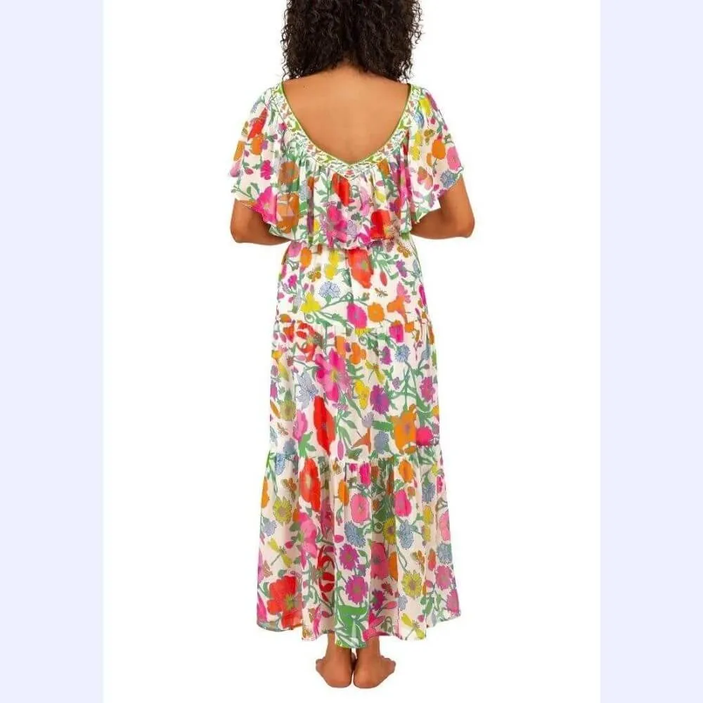 Ruffled Collar Floral Long Dress