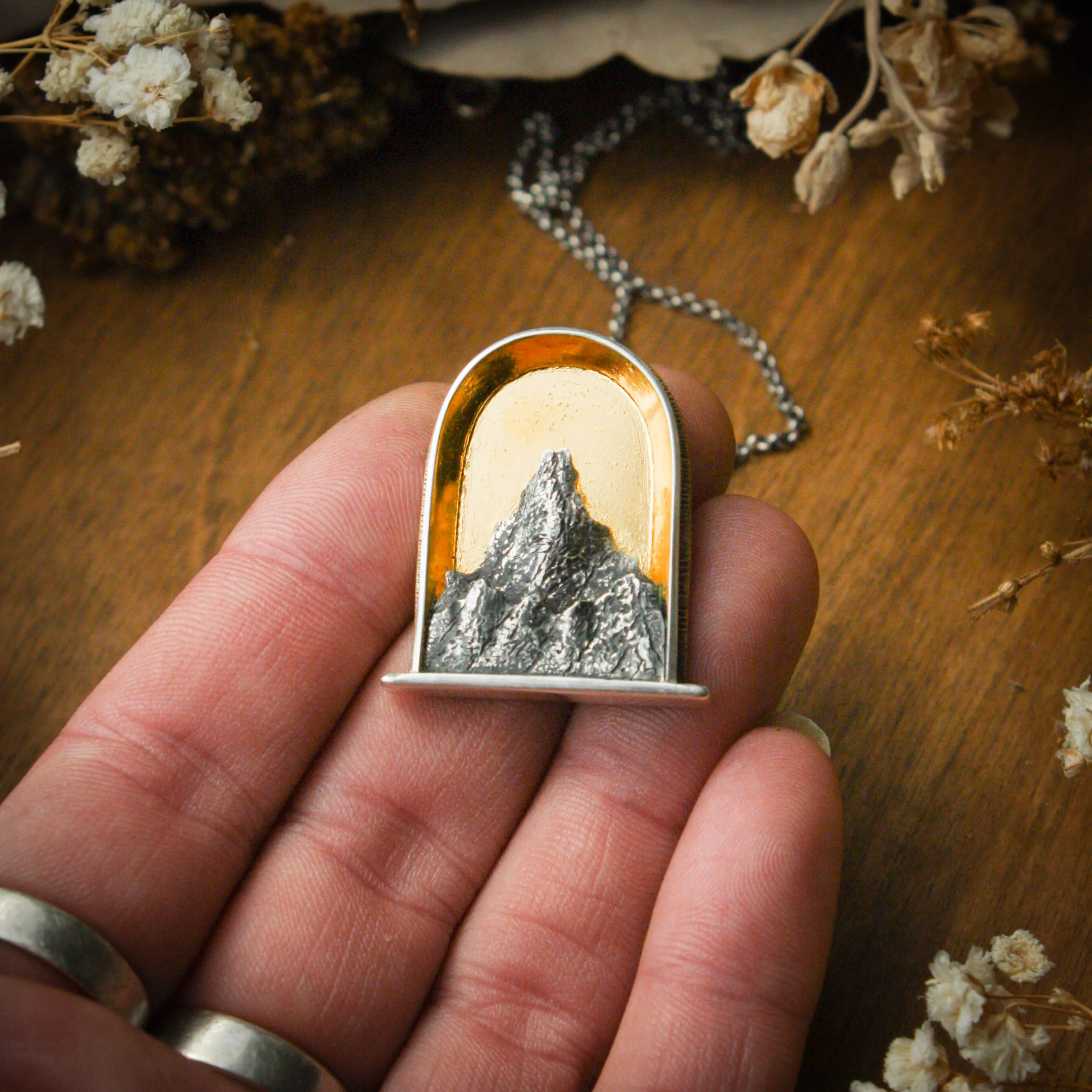 Sacred Mountain Sterling Silver and 24k Gold Shrine Pendant